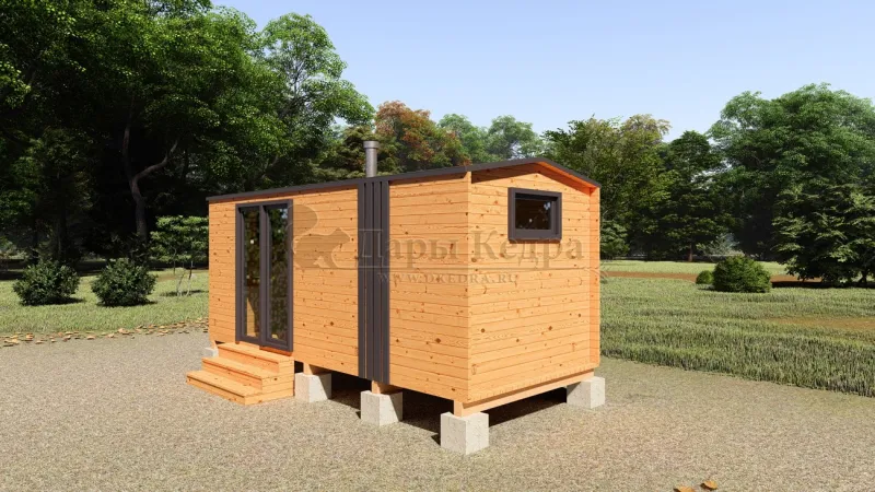 Каркасная баня «Барн» из кедра 5х2,2 метра с боковым входом